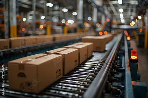 Efficient E-commerce: Conveyor Belt Parcel Flow. Concept Automation, Logistics Efficiency, Warehouse Operations, Technology Integration © Anastasiia