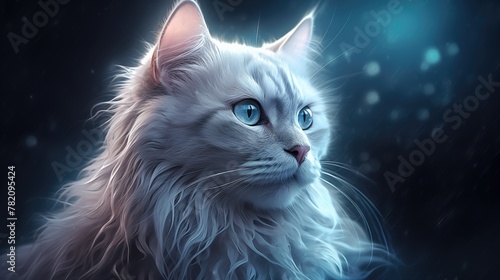 Cat realistic illustration. Cute domestic kitten portrait