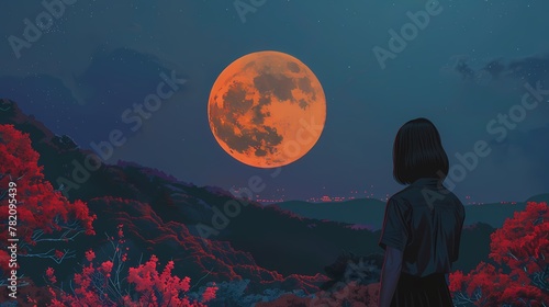 Digital color terrain and moonlight illustration poster PPT background