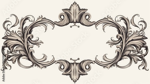 Vintage baroque frame. Old engraving. Retro ornament pattern in antique rococo style decorative © elena_garder