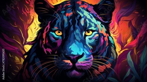 Portrait of tiger. Bright multicolored illustration. Neon tiger on a dark background. Colorful animal face © elena_garder