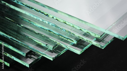 Sheets of Factory manufacturing tempered clear float glass panels cut to size.