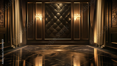 Background of a luxury room with golden walls and marble floor
