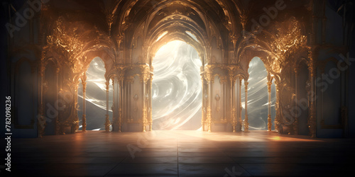 Majestic baroque architecture embracing ethereal light: A gateway to transcendence