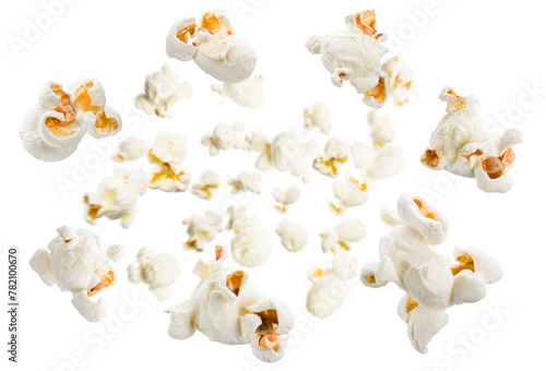 Popcorn explosion isolated on white background.