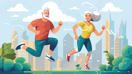 Senior people doing sports. Cartoon vector illustra © Mishi