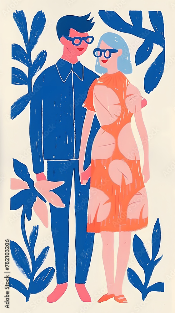 Abstract drawing of cartoon couple in love. Creative Art design poster Abstract drawing of cartoon couple in love. Creative Art design poster