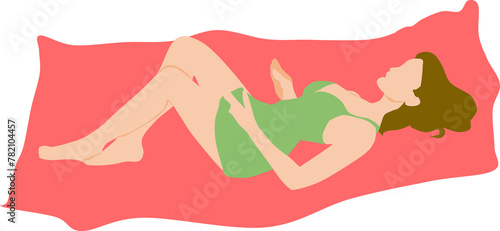 レジャーシートに寝る水着の女性のイラスト