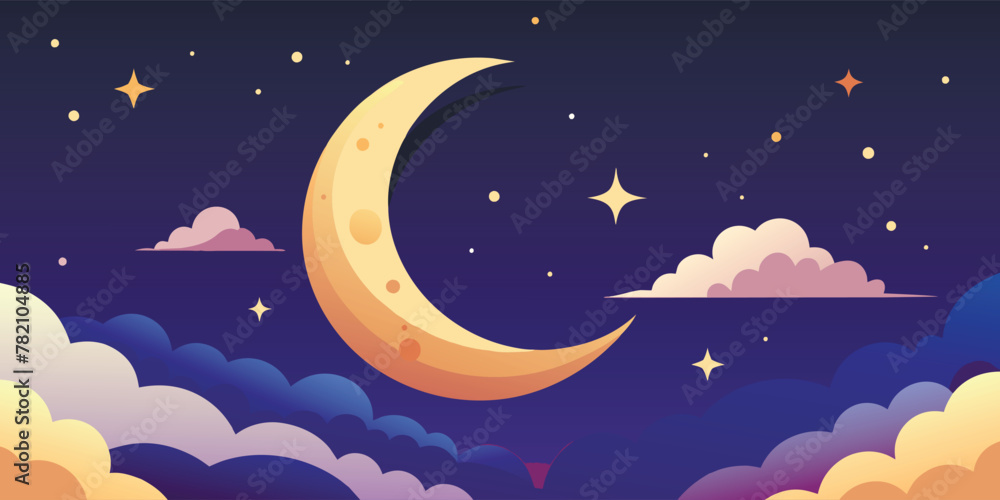Naklejka premium the golden moon in the night sky. Fabulous evening landscape