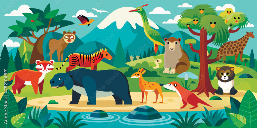 Naklejka premium cartoon animals. drawn animals. animation style.