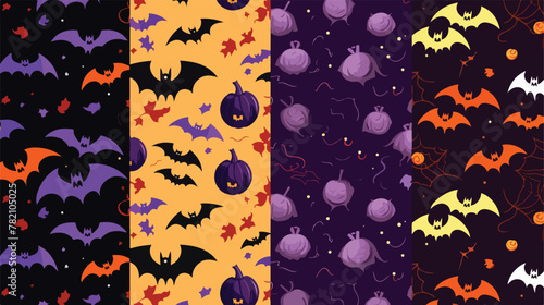 Set of 4 halloween vector seamless pattern with web