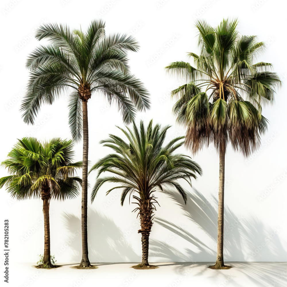 Obraz premium Set of Palm trees, white isolated cutout design elements.