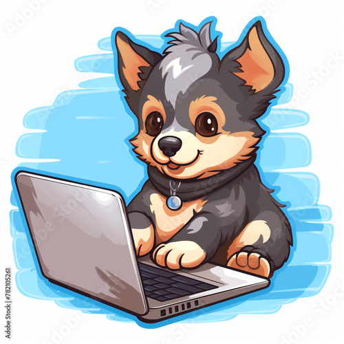 Norrbottens pets dog working on laptop сreated with Generative Ai photo