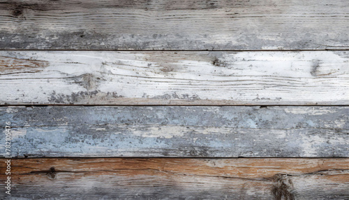 Rustic, weathered wooden planks texture with peeling paint in shades of white and silver. aligned horizontally.