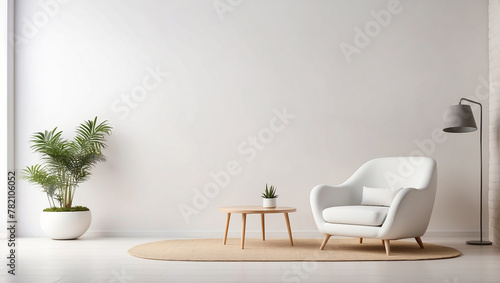 Modern white living room with chair and table