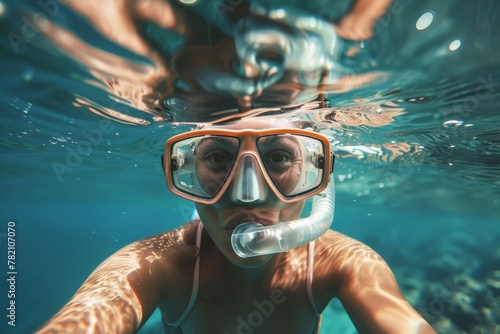 Woman swimming underwater in pool. Beautiful simple AI generated image in 4K, unique. photo