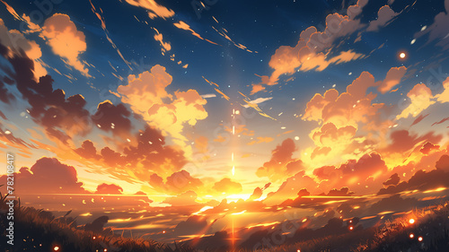 Hand drawn cartoon beautiful dusk clouds and starry sky illustration  © 俊后生