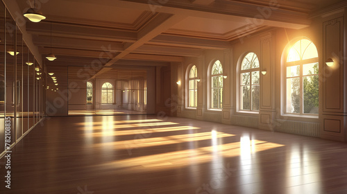 Balet , dance studio. Room flooded with natural light from numerous big elegant windows