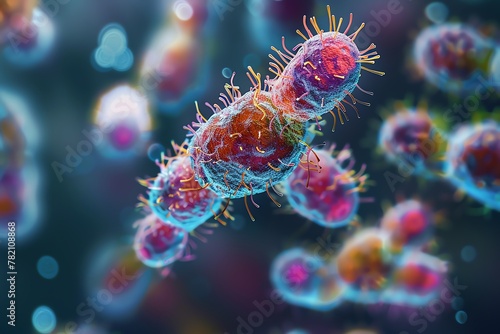 A digital illustration Neisseria gonorrhoeae bacterium, magnified against a blue backdrop. Gonorrhoea is a common sexually transmitted infection caused by a type of bacteria. photo
