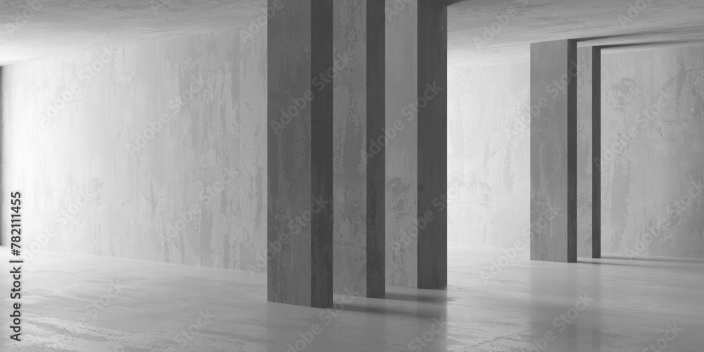 Concrete room with abstract interior. Open space. Industrial background template Concrete room with abstract interior. Open space. Industrial background template
