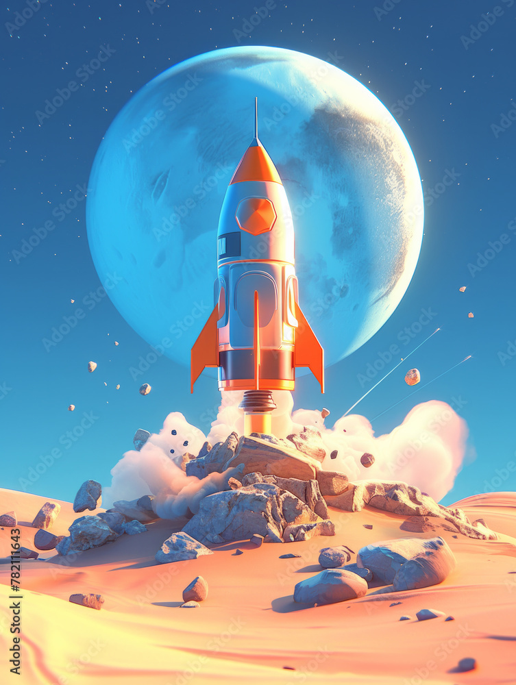 Fototapeta premium 3D cartoon spaceship being launched