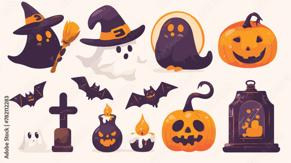 Set of halloween vector icons with white background