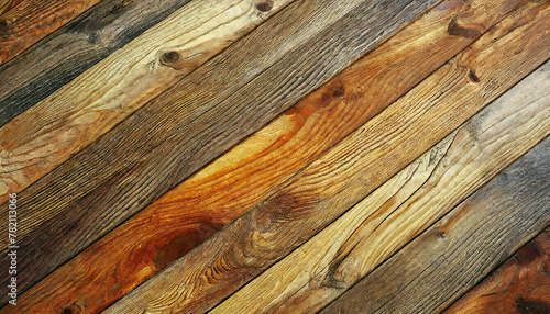 Diagonal wooden planks showcasing varied shades  natural patterns  and rustic charm.