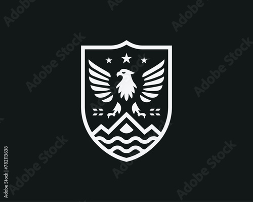 Eagle Logo. Heraldic Eagle logo design. Eagle logo with shield. Emblem with wings. Vector eagle emblem	