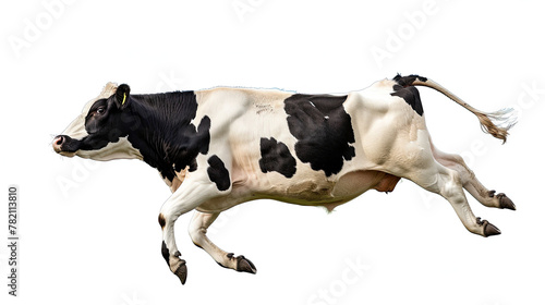 Jumping cow isolated on white background