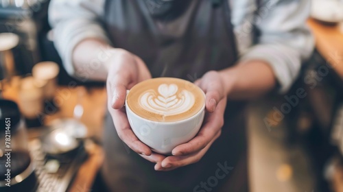 In a cozy corner cafe, a barista crafts lattes with oat milk, the soft browns of the milk creating an artful contrast in the cups low noise photo