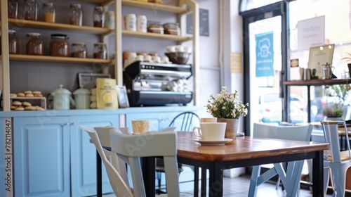 In a cafe corner, a soft blue sign marks a milk allergyfriendly zone, a thoughtful gesture ensuring everyone can enjoy a worryfree treat low texture photo