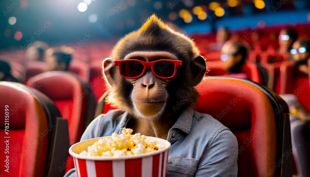 animal watching a movie at the cinema, dog cat hamster parrot rabbit in cinema animal watching a movie at the cinema, dog cat hamster parrot rabbit in cinema