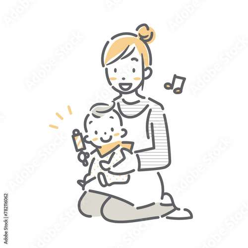 赤ちゃんリトミック　お母さんと赤ちゃん　シンプルでお洒落な線画イラスト