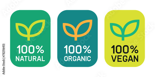 Tableau sur toile 100% natural, organic, vegan product label with plant symbol