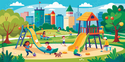 concept of a playground without people and children in a city park