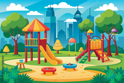 concept of a playground without people and children in a city park
