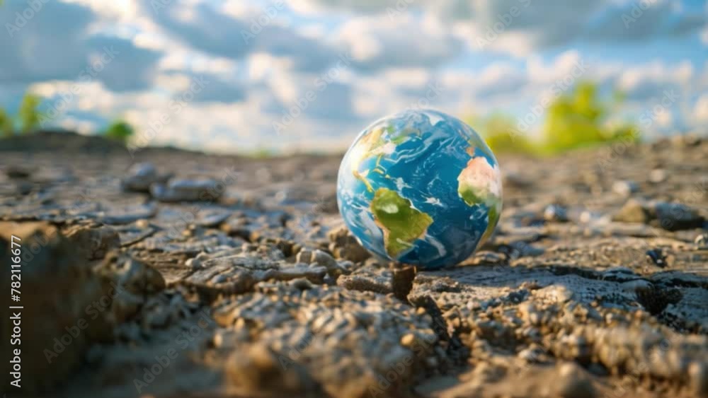 Small Blue and Green Earth on Rocky Ground Small Blue and Green Earth on Rocky Ground