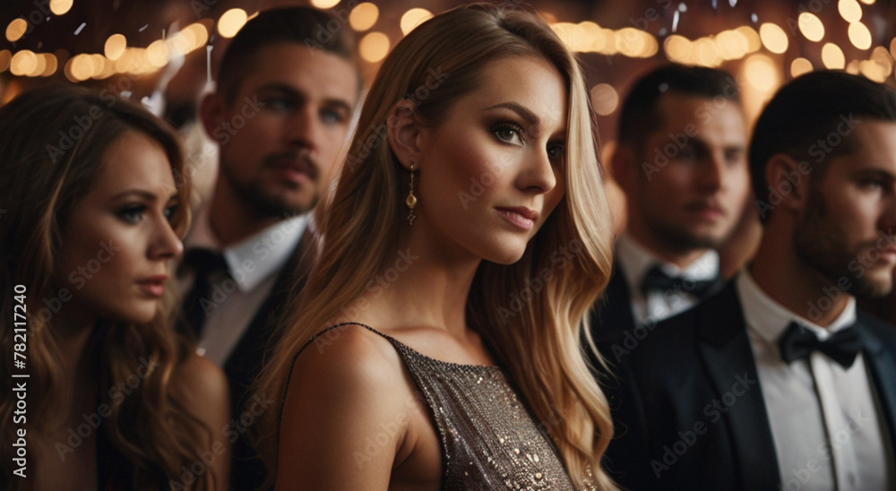 Obraz premium Portrait of beautiful young people at a party in the luxury nightclub