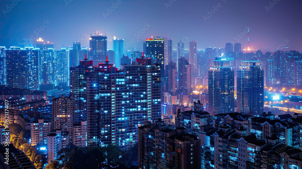 Obraz premium Night view of high-rise buildings in modern city