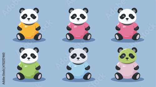 Set with pandas in multi-colored t-shirts. Vector i
