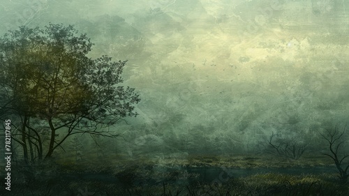 Mysterious forest with textured artistic style - A hauntingly beautiful and textured representation of a misty forest  invoking a sense of mystery and awe
