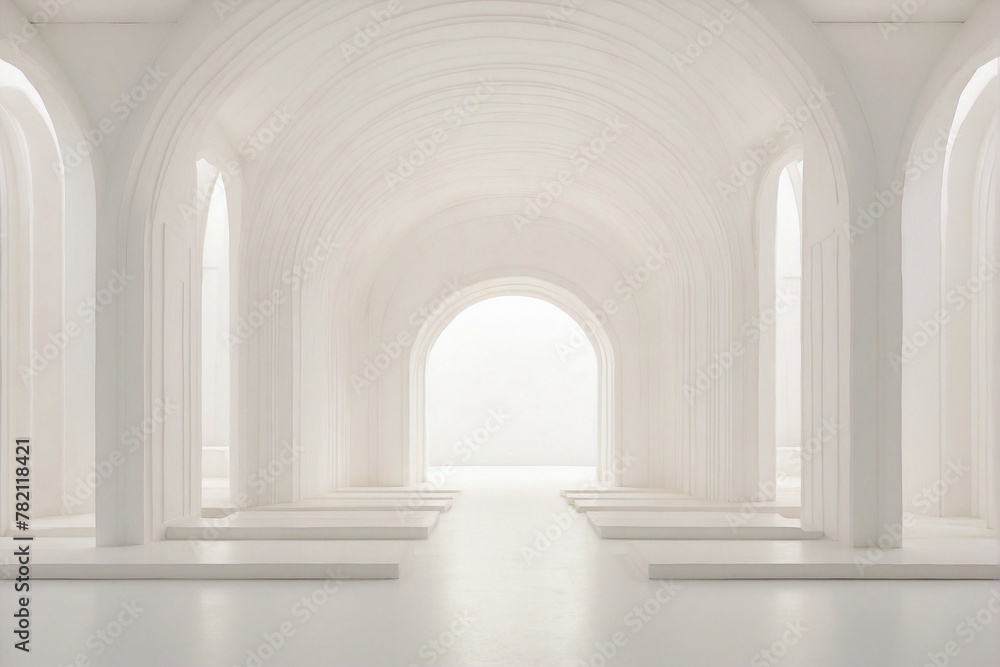 Empty Room with White Walls and Arches