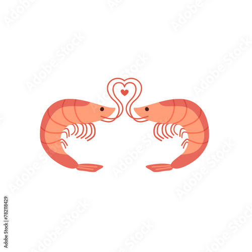 Love shrimp valentine day. pink shrimp on the white background