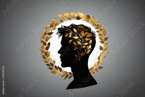 Silhouette of a male Face with Circular Leaves, Company Logo,