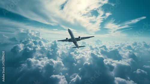 Airplane in the Sky with Clouds