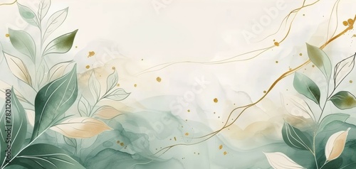 Floral Background with Watercolor Leaves copy space for text