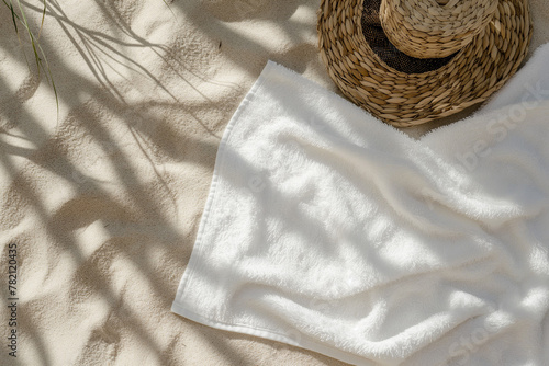 Flat Lay Beach Towel Mockup on Blank White Background
