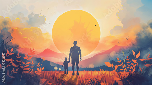 Father’s day celebration creative illustration background. Greeting card for a dad to his birthday or international Father’s Day. Holiday of all father’s of the world. 