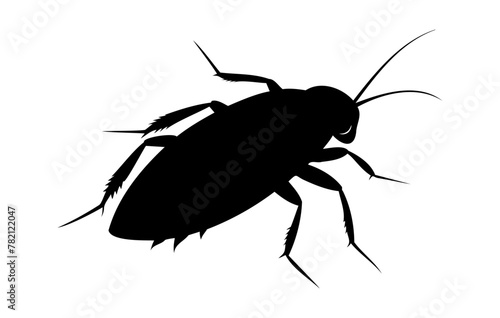 Black silhouette of a cockroach on white background. Vector illustration. Pest control and infestation concept for design, print and educational material.