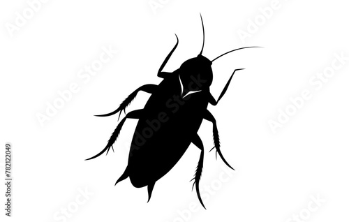 Black silhouette of a cockroach isolated on white background. Vector illustration. Top view. Pest control and infestation concept for design, print and educational material.